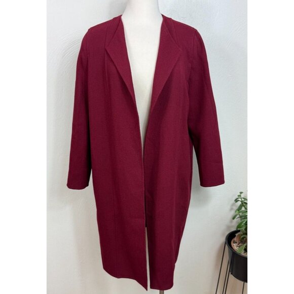 Lafayette‎ 148 Womens 100% Wool Burgundy Red Open Front Cardigan - Picture 1 of 15
